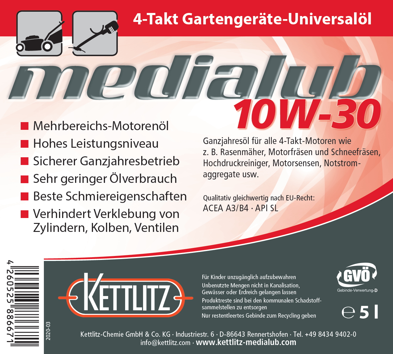 Kettlitz-Medialub 2150 - Bio Kettenöl - Sonderkraftstoff - Sägekettenhaföle  - Schmierstoffe - Gerätereiniger