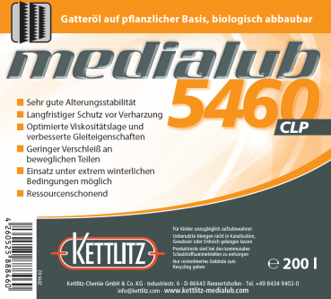 KETTLITZ-Medialub 5460 CLP Bio Gatteröl - 208 Liter Fass
