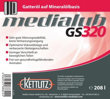 KETTLITZ-Medialub GS 320  Sägegatteröl - Spezialschmierstoff auf Mineralölbasis  - 208 Liter Fass