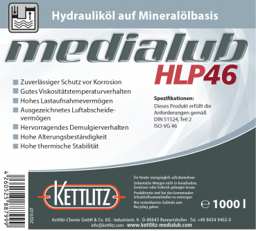 KETTLITZ-Medialub HLP 46 Hydrauliköl auf Mineralölbasis - 965 Liter IBC