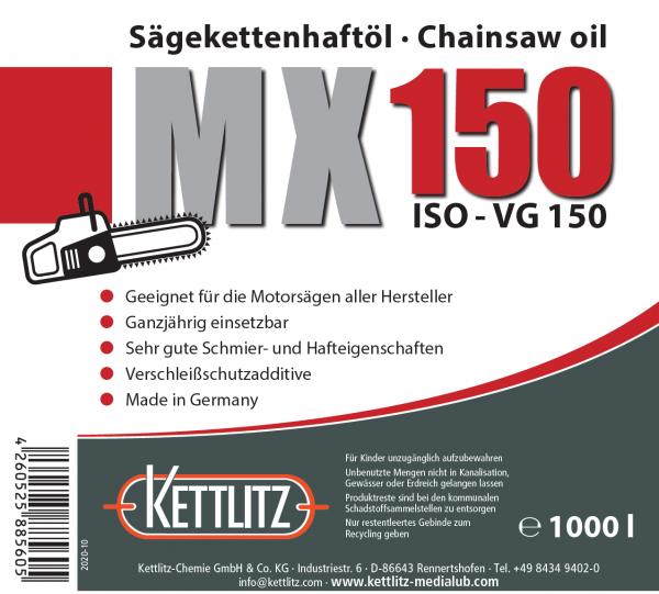 KETTLITZ-Chain Oil MX 150 Hochleistungs Sägekettenöl 1000 Liter Gebinde - ISO VG 150