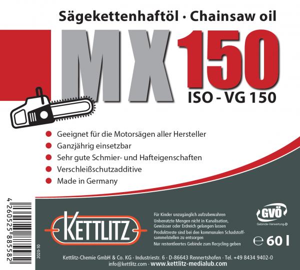 KETTLITZ-Chain Oil MX 150 Hochleistungs Sägekettenöl 60 Liter Gebinde - ISO VG 150